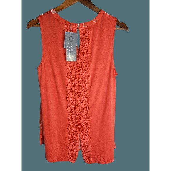 2/$35 Danielrainn Crochet Keyhole Floral Sleeveless Blouse Women M - Picture 4 of 7